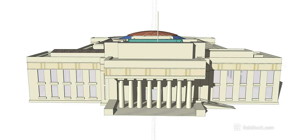 Grand Classical Museum Building With Symmetrical Facade Columns And Dome 3d model 