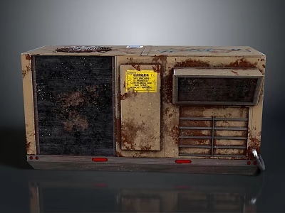 Rusty Industrial Equipment With Weathered Metal Structure Warning Label And Grille Panel 3d model
