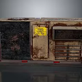 Rusty Industrial Equipment With Weathered Metal Structure Warning Label And Grille Panel