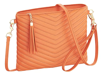 Orange Quilted Chevron Crossbody Bag With Tassel Gold Metal Hardware And Adjustable Strap 3d model