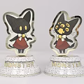 Cute Cartoon Cat Trophies With White Spotted Monster Base Different Eye Designs And Red Dress