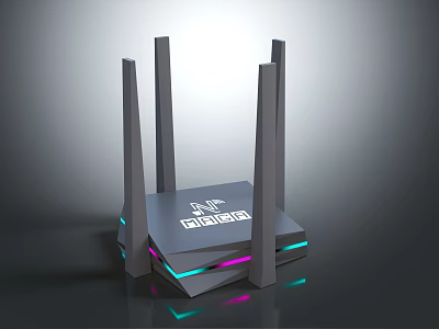 Wireless Router With Four Antennas AXE Technology Gigabit And Colorful LED Lights 3d model