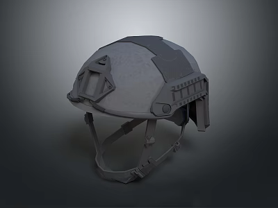Tactical Military Weapon Helmet With Gray Protective Design And Side Attachments 3d model