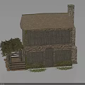 Traditional Stone Wood House with Chimney Wooden Windows Porch and Shingle Roof