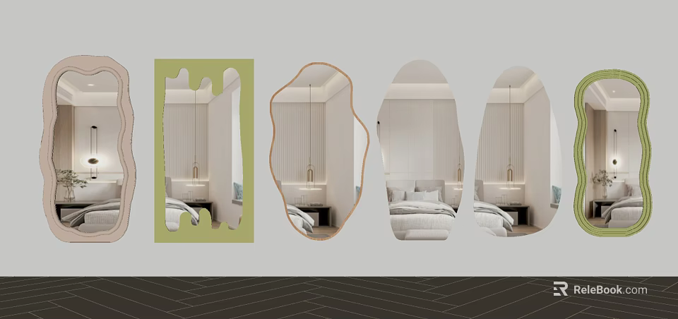Modern Decorative Mirrors With Unique Shapes For Home Interior Design 3d model 