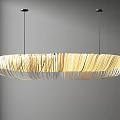 Elegant Modern Round Chandelier With Light Colored Strips Hanging In Interior Space 3d model