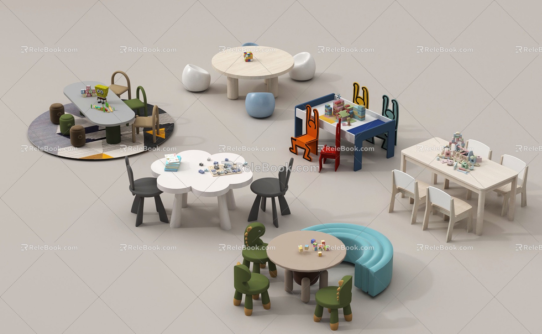 Modern Children's Table and Chair Combination Building Blocks Toy Table Children's Seat model