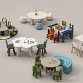 Modern Children's Table and Chair Combination Building Blocks Toy Table Children's Seat 3d model