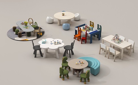 Modern Children's Table and Chair Combination Building Blocks Toy Table Children's Seat 3d model