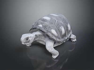 Reptile Turtle with Gray and White Patterned Shell Resting on Dark Reflective Background 3d model