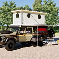 Off Road Adventure Vehicle With Roof Tent And Camping Gear In Nature