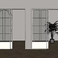 Sliding Doors White Framed Glass with Grid Design in Light Room Herringbone Floors