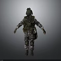 Military Soldier In Camouflage Uniform With Tactical Gear Helmet And Armor