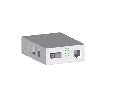 Silver Compact Computer Network Device Featuring Front Panel Ports Indicator Lights for Enhanced Connectivity 3d model