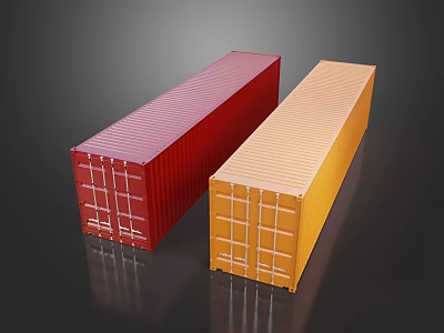 Two Red And Orange Container Building Exterior With Dark Background And Reflections 3d model