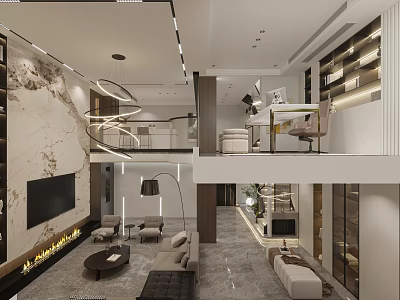Modern Basement Interior With Loft Layout And Elegant Decor 3d model