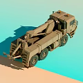 Military Utility Vehicle In Khaki With Crane Arm And Yellow Warning Lights