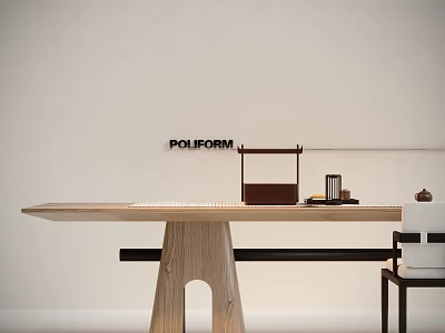 POLIFORM Modern Wooden Tea Table And Chairs With Simple Design And Tea Accessories 3d model