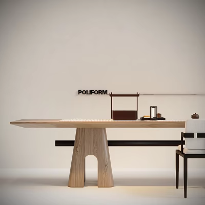 POLIFORM Modern Wooden Tea Table And Chairs With Simple Design And Tea Accessories 3d model