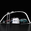 Audi Car Exhibition Display Shelves With Illuminated Structure Reception Desk And Multiple Vehicles Modern Design
