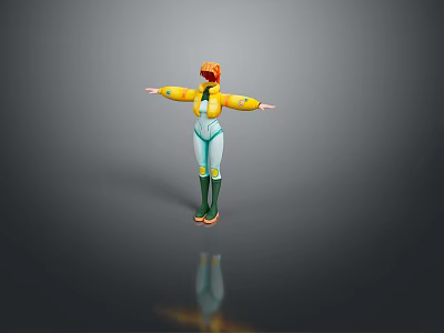 Stylish Yellow Coat White Jumpsuit Green Boots And Orange Helmet Fashion Apparel 3d model