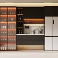 Modern Wine Cabinet With Warm Lighting Glass Doors Wine Bottles And Glassware