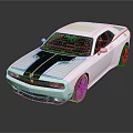 White Muscle Car With Black Stripes Sleek Body And Sporty Design