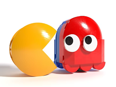 Fun Playful Yellow Pac-Man and Red Ghost Shaped Building Blocks Set 3d model
