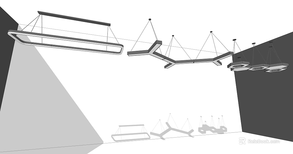 Modern Linear And Branch Shaped Chandeliers For Contemporary Interior Ceiling Design 3d model