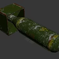 Green Military Bomb Cylindrical Shape With Red Part And Square Metal Tail Fin 3D Render