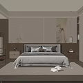 Modern Bedroom Interior Design With Bed Wooden Nightstand Table Lamp Rug And Wardrobe