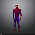 Spider Man Costume With Red And Purple Design Web Pattern And Yellow Eyes Standing Pose