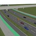 Highway Road Infrastructure Featuring Multiple Lanes Vehicles Moving Green Median And Overpass 3d model