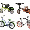 Colorful Bicycles Including Kids Trike And Adult Models With Baskets And Seats