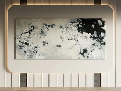 Black And White Abstract Painting On Modern Wall With Decorative Lighting 3d model