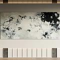Black And White Abstract Painting On Modern Wall With Decorative Lighting