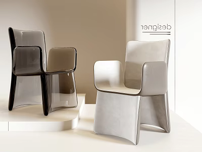 Modern Leisure Chairs With Armrests Unique Curved Structure Light And Dark Colors 3d model
