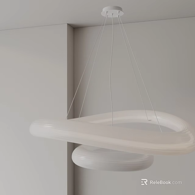 Modern Double Layered Circular Chandelier Suspended With Thin Cords In Interior Space 3d model 