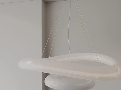 Modern Double Layered Circular Chandelier Suspended With Thin Cords In Interior Space 3d model