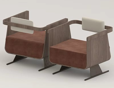 Modern Lounge Chairs With Wooden Frame Brown Cushion And Metal Legs 3d model
