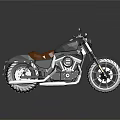 Black Motorcycle With Brown Seat Round Headlight And Silver Exhaust Pipes In Modern Retro Style