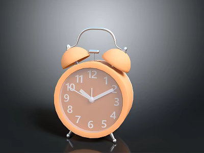 Orange Alarm Clock With Twin Bells White Hands And Numbers On Dark Background 3d model