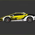 Yellow Sports Car With Black Roof Red Stripes And Sleek Body Graphics