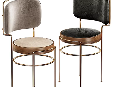 Modern Leisure Chairs with Light Grey and Black Velvet Upholstery Metal Frame and Wooden Seat Edge 3d model
