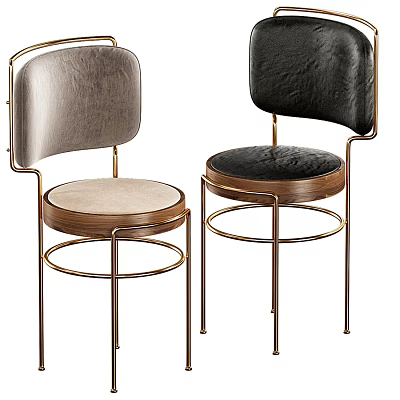 Modern Leisure Chairs with Light Grey and Black Velvet Upholstery Metal Frame and Wooden Seat Edge 3d model