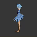 3D Fantasy Character With Blue Hair Blue Winged Arms Scaly Legs And Clawed Feet