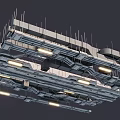 Modern Industrial Ceiling Design With Metal Frame And LED Lighting 3d model