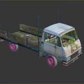 Old Rusty Blue And White Truck With Open Bed And Metal Rails