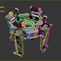 Futuristic SciFi Mechanical Structure With Metallic Frame Copper Components Articulated Legs And Circular Core