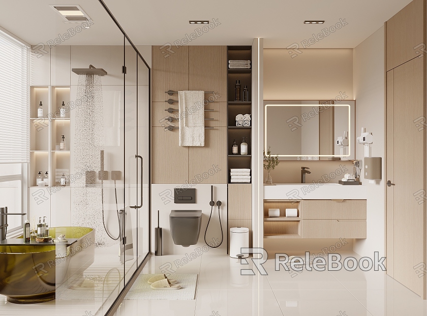 Bathroom Shower Glass Door Mirror Solid Wood Bathroom Cabinet Shower Toilet Towel Rack model